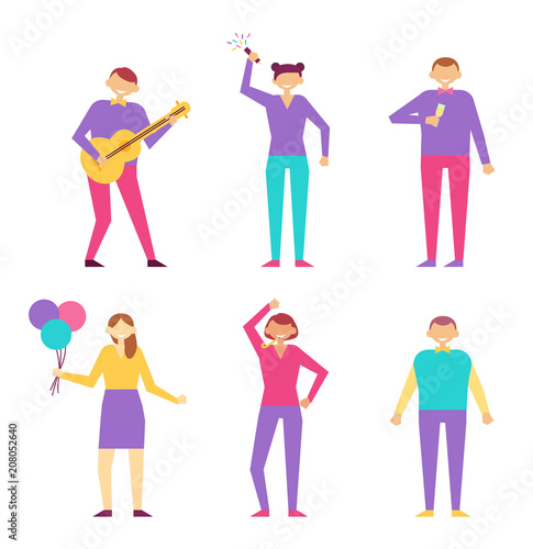 Man Playing on Guitar, Woman Flapper and Balloons