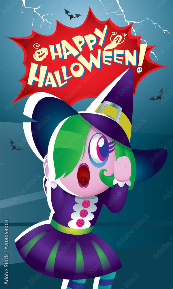 A cute witch with spooky background. A cute witch with spooky background.