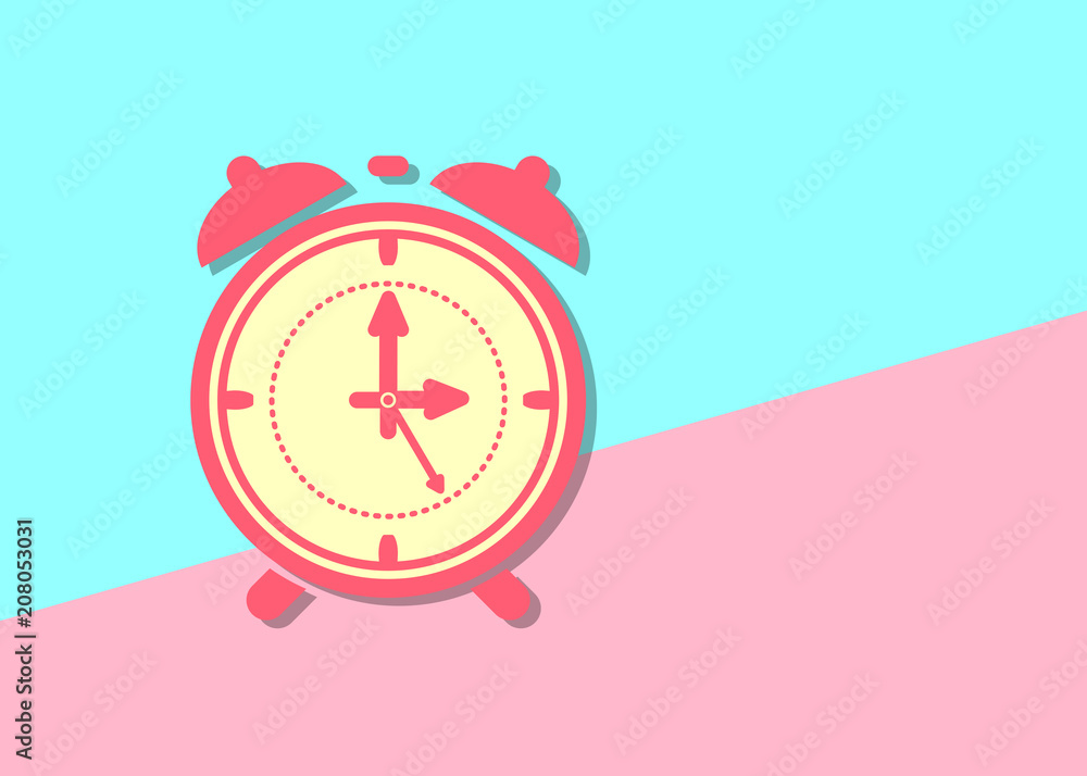 flat modern red alarm icon with shadow on blue and pink pastel colored background flat modern red alarm icon with shadow on blue and pink pastel colored background