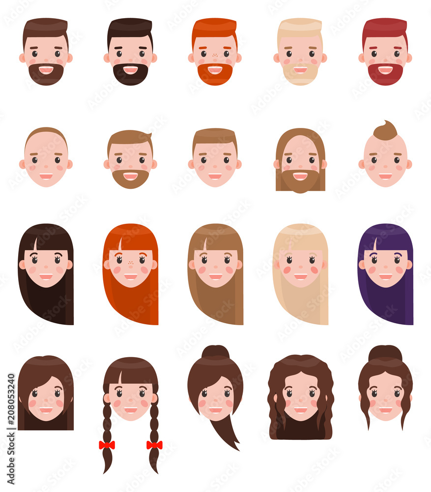 Female and Male Heads Set Vector Illustration Female and Male Heads Set Vector Illustration