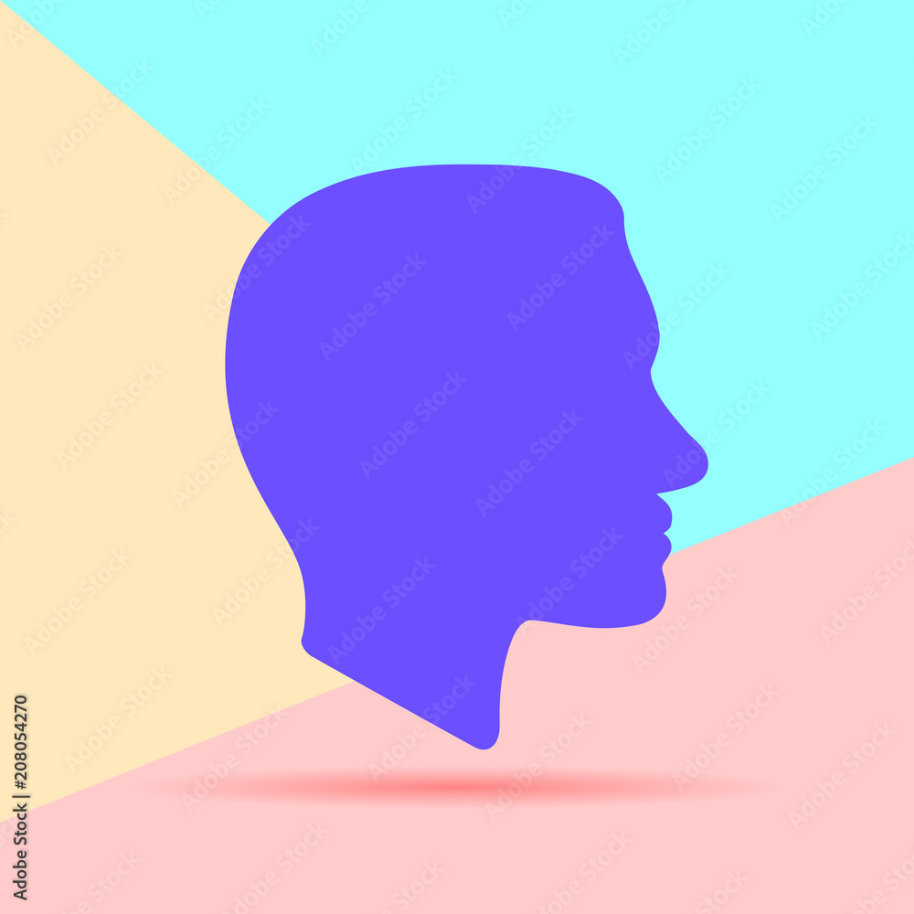Flat Line modern pastel colored art design graphic image concept of Face profile icon with shadow on pink and blue background