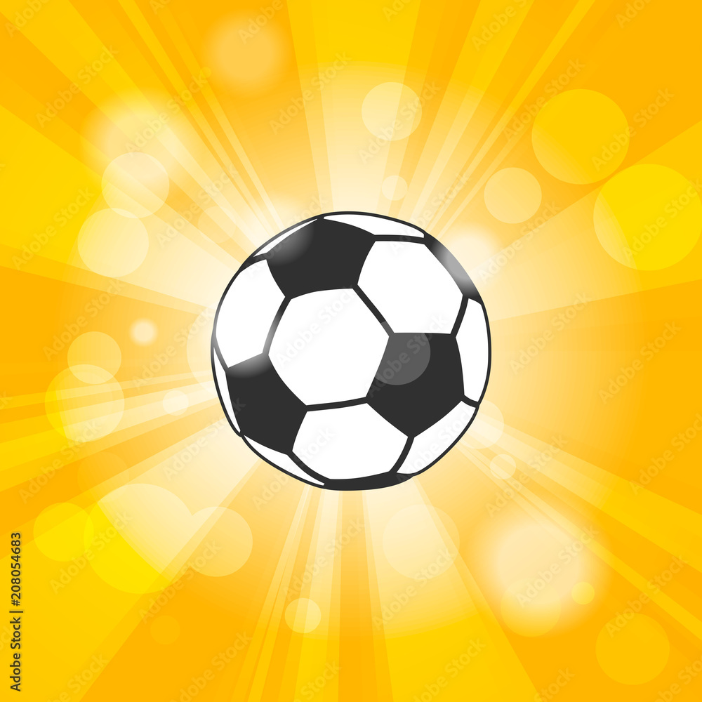 Obraz premium soccer ball icon with shadow and flash rays on yellow background