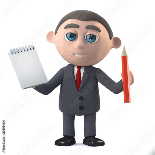 Vector 3d Businessman takes notes at the meeting