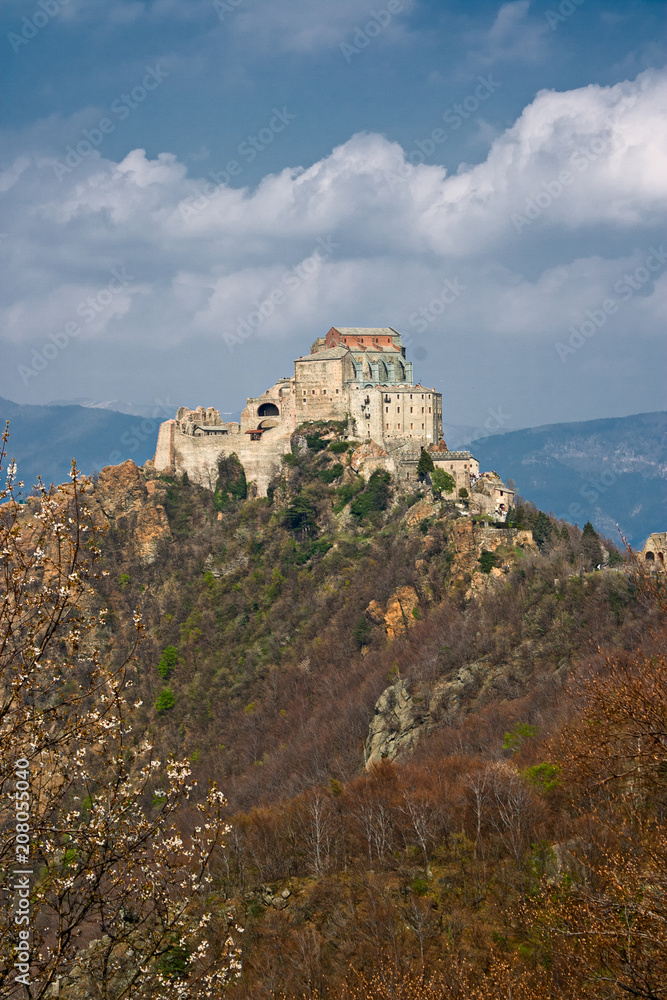 Panoramic view of the monastery of the Sacra di San Michele, in Piedmont Italy.