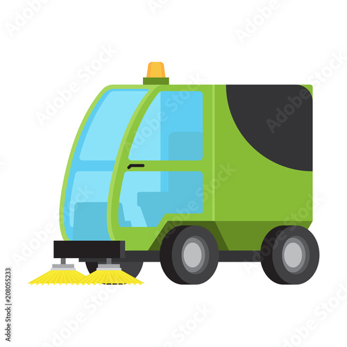 Road Sweeping Machine Isolated Flat Vector Icon