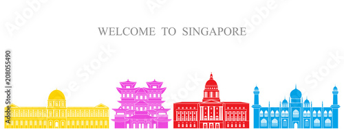 Singapore set. Isolated Singapore architecture on white background 