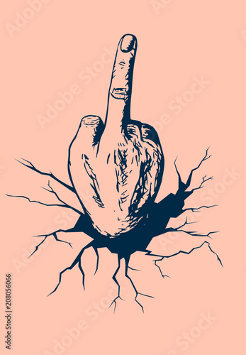 a hand pierced the wall shows fuck you