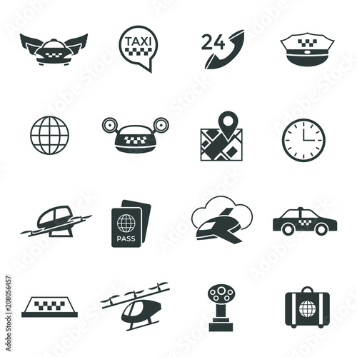 Digital vector flying taxi drone icon set