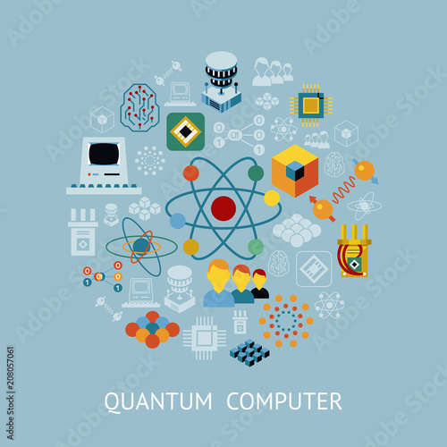 Digital vector quantum computing icon set