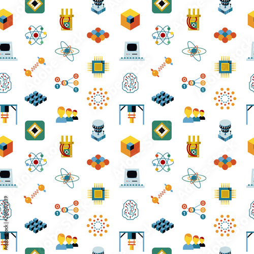 Digital vector quantum computing icon set