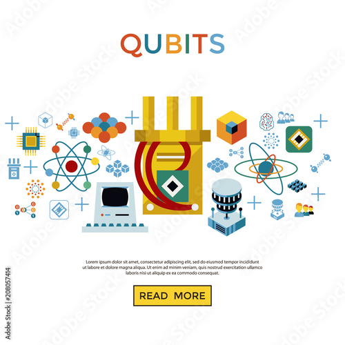 Digital vector quantum computing icon set