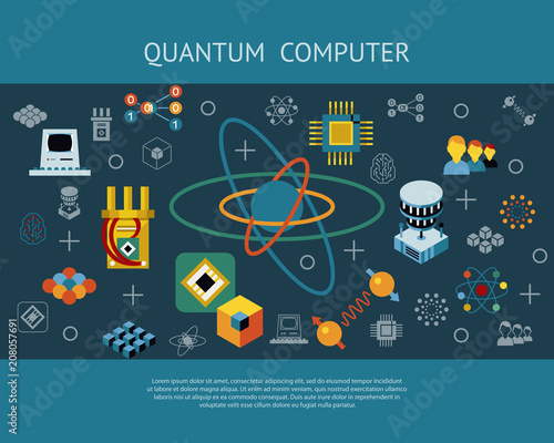 Digital vector quantum computing icon set