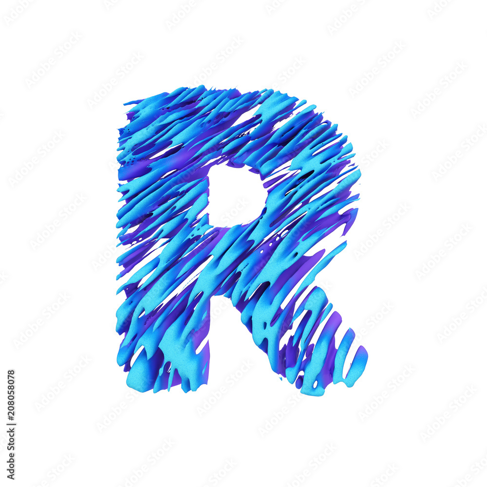 Alphabet letter R uppercase. Grungy font made of brushstrokes. 3D render isolated on white background. Alphabet letter R uppercase. Grungy font made of brushstrokes. 3D render isolated on white background.