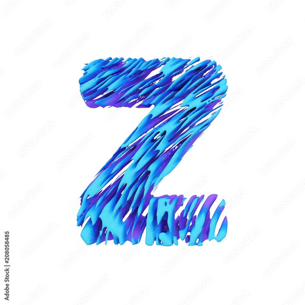 Alphabet letter Z uppercase. Grungy font made of brushstrokes. 3D render isolated on white background. Alphabet letter Z uppercase. Grungy font made of brushstrokes. 3D render isolated on white background.