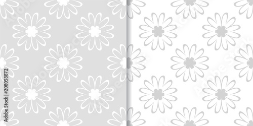 Fototapeta Naklejka Na Ścianę i Meble -  Light gray floral ornaments. Set of seamless patterns