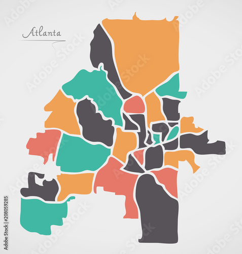 Atlanta Georgia Map with neighborhoods and modern round shapes