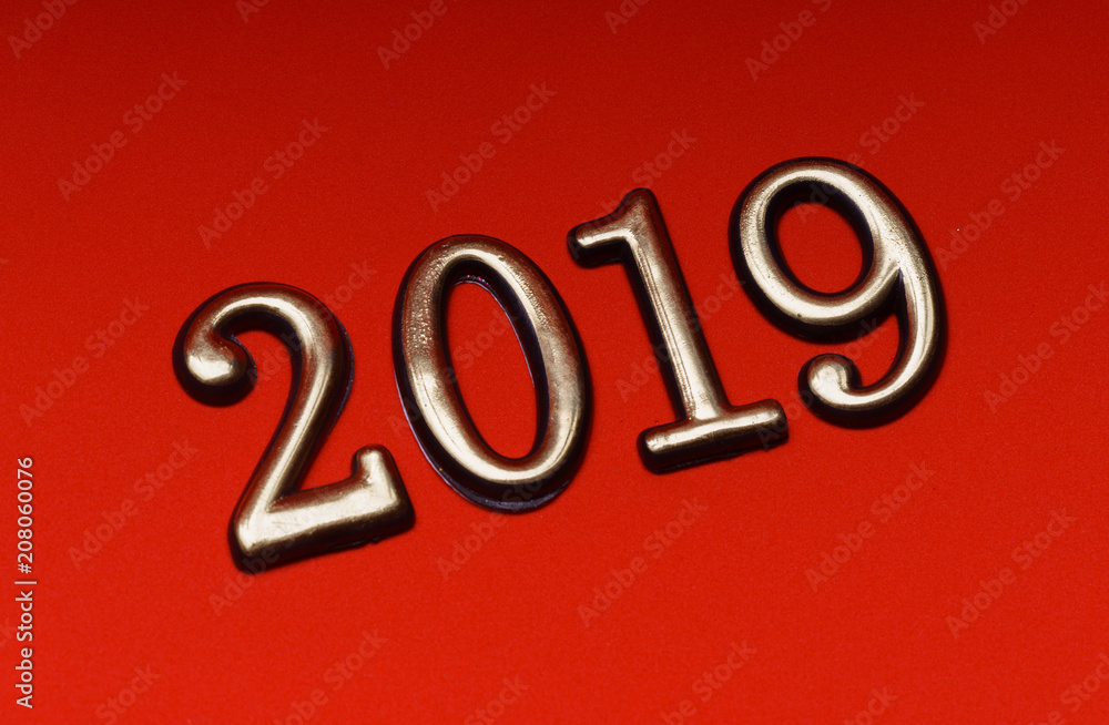 Greeting Card Design Template Gold 2019 on Red Lettering Greeting Card Design Template Gold 2019 on Red Lettering