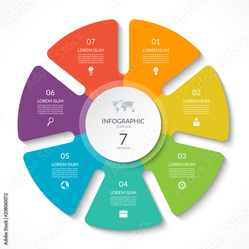 Infographic circle chart. Vector cycle diagram with 7 options. Can be used for graph, presentation, report, step options, web design.