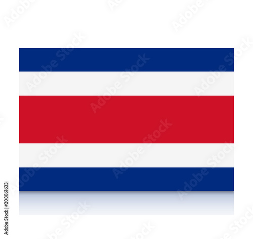 Costa Rica flag icon with reflection isolated on white background.