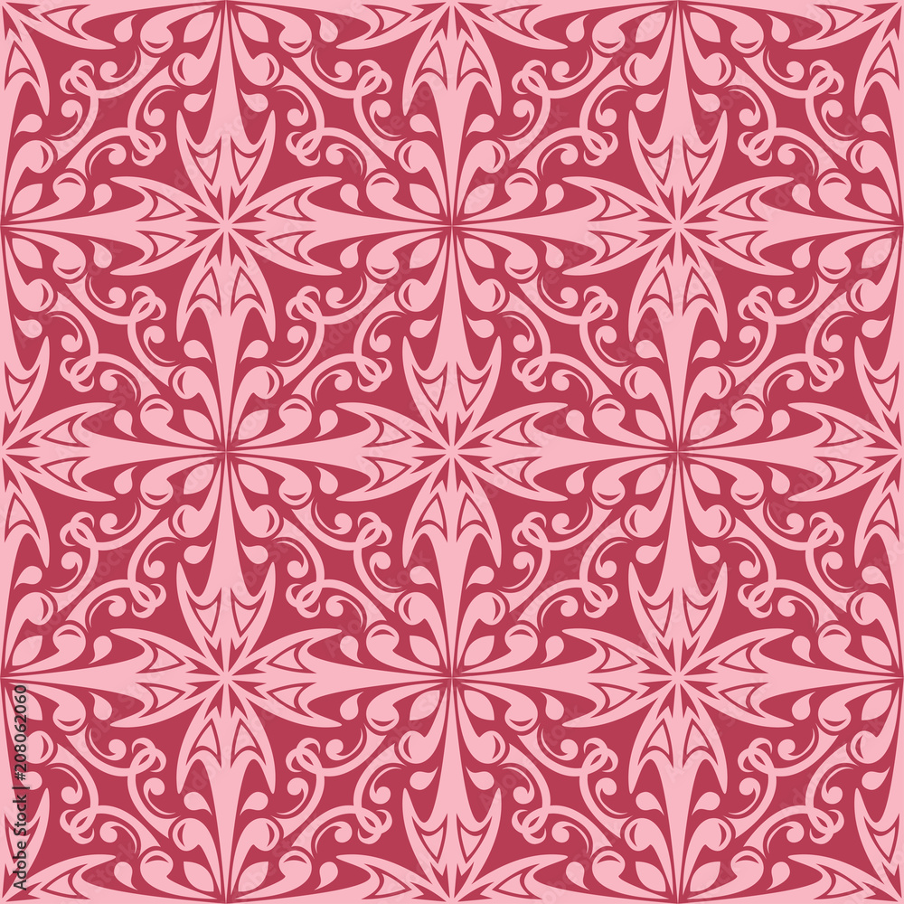 Fototapeta premium Red floral seamless background. Ornamental pattern