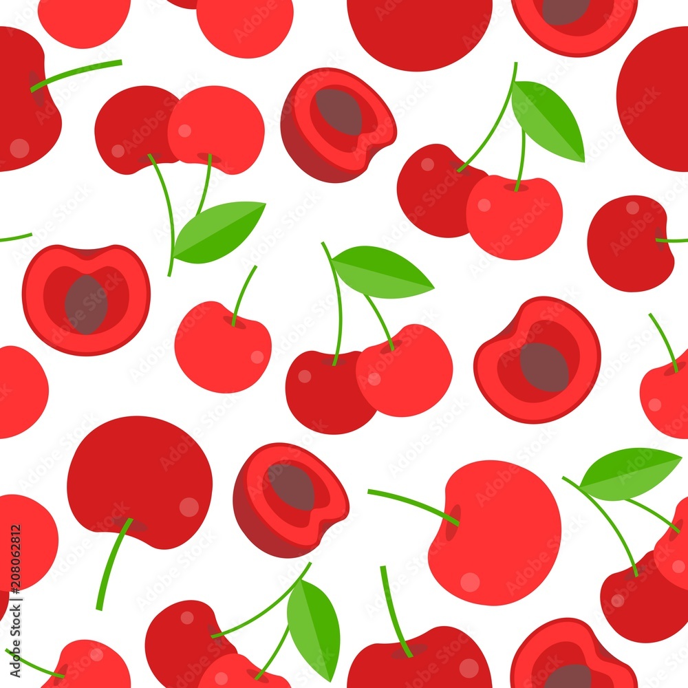 Seamless pattern cherries, flat design for wallpaper, wrapping paper, backgrpund Seamless pattern cherries, flat design for wallpaper, wrapping paper, backgrpund