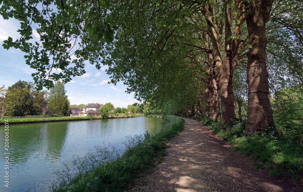 towpath on Loing river bank in Nemours city towpath on Loing river bank in Nemours city
