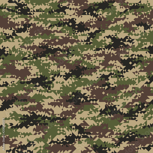 Triangular Shaped Seamless Woodland Camouflage Pattern. Abstract Vector Background