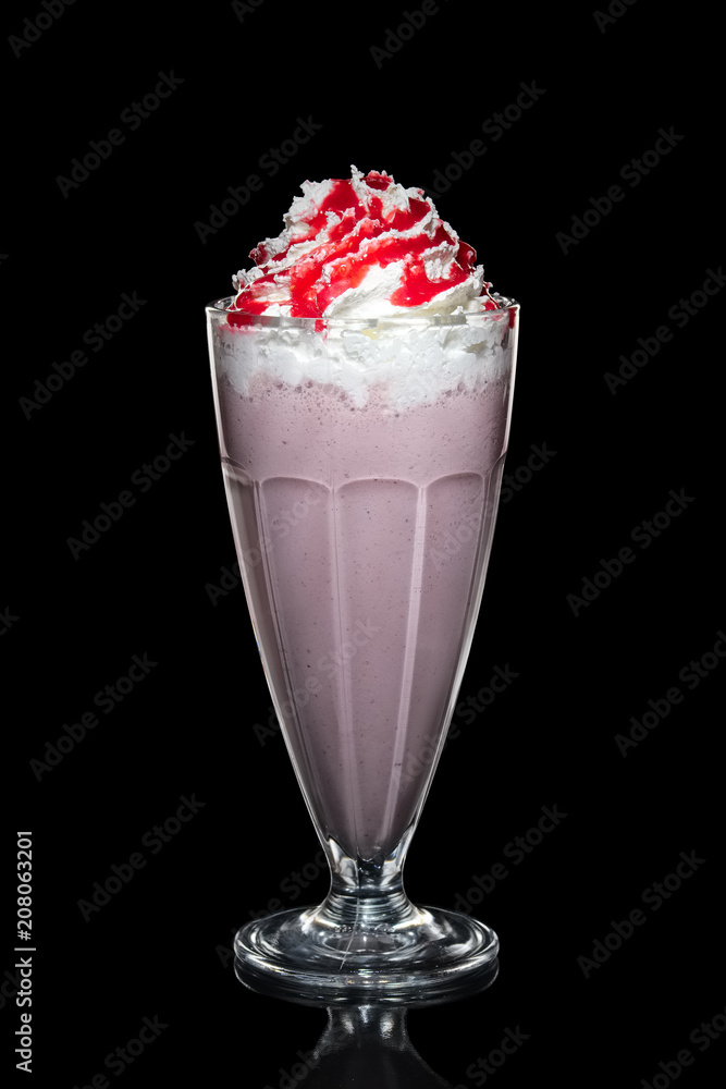 Strawberry milk cocktail with whipped cream Strawberry milk cocktail with whipped cream