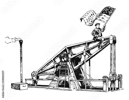 Person with flag on oil-well pump #vector #isolated - Person mit USA Flagge auf Förderpumpe
