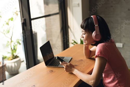 woman listening music