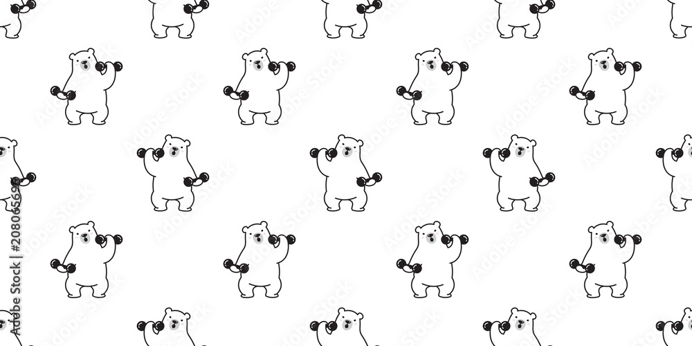 bear seamless pattern polar bear vector isolated panda teddy weight training gym sport cartoon background white