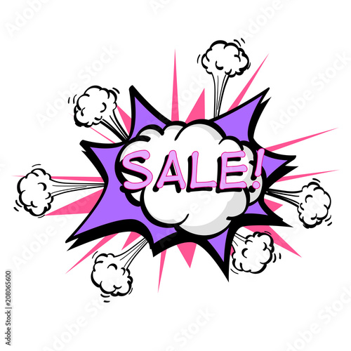 Sale, colorful speech bubble and explosions in pop art style. Elements of design comic books. Vector Object isolated on white