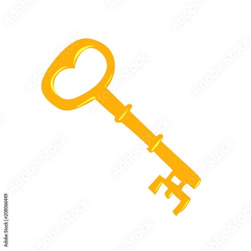 Sceleton golden key. Symbol of openness or knowledge . Key icon. Colored flat vector illustration. Isolated on white background.