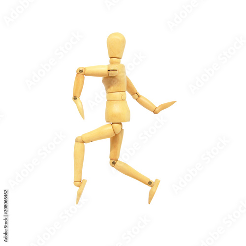 Wooden Manikin Action Model Human on a white background and Clipping path.
