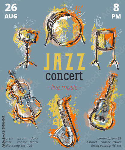 Photography Jazz music party with musical instruments