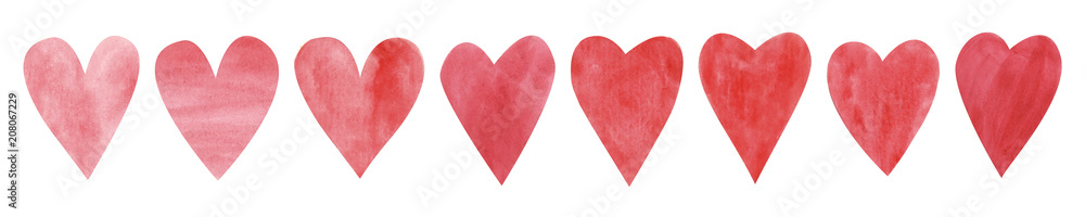 Hand drawn red watercolor heart on white isolated background. Concept. Collage