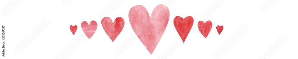 Hand drawn red watercolor heart on white isolated background. Concept. Collage