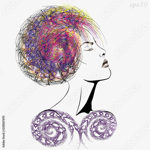 Girl with magnificent hair
Profile a young woman with closed eyes with a fantastic hair style graphic modernist
