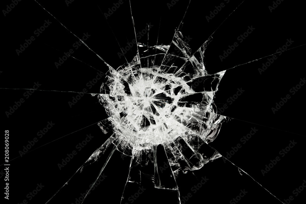 Broken glass craked on black background ,hi resolution photo art