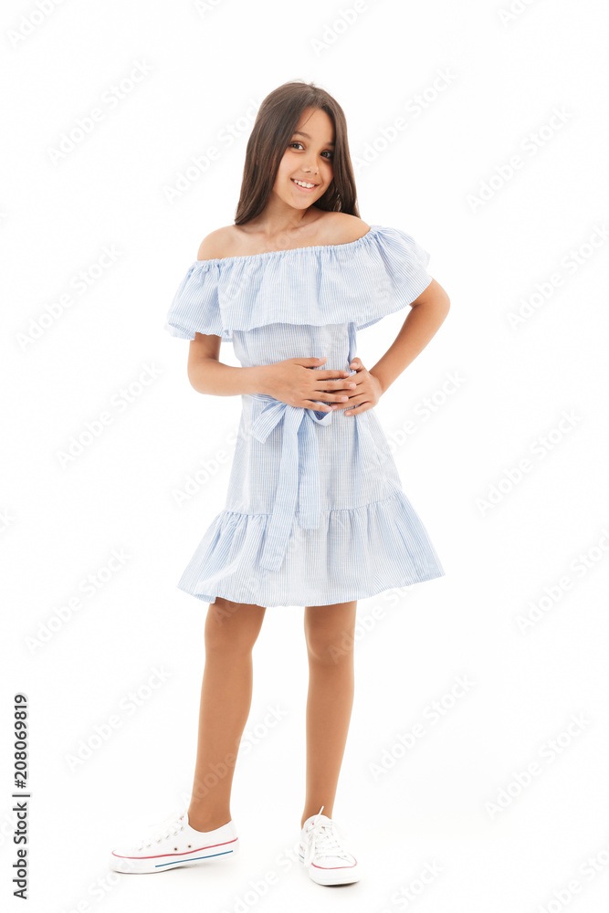 Full length image of Smiling young brunette girl in dress Full length image of Smiling young brunette girl in dress