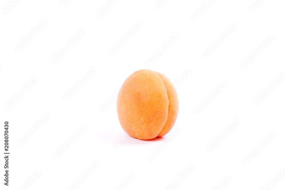 Several of harvested apricots whole and halved on white background.. Several of harvested apricots whole and halved on white background..