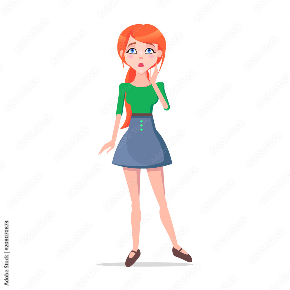 Worried Young Woman Cartoon Flat Vector Character Worried Young Woman Cartoon Flat Vector Character
