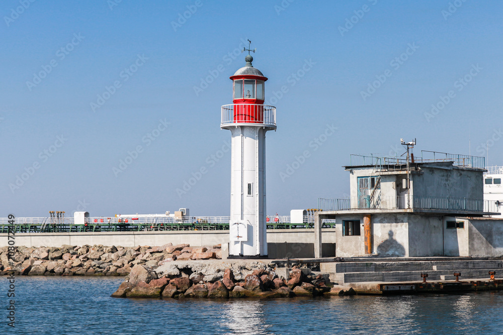 White lighthouse tower with red top, Burgas