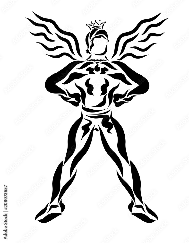 Fototapeta premium Muscular winged prince, mystical superhero