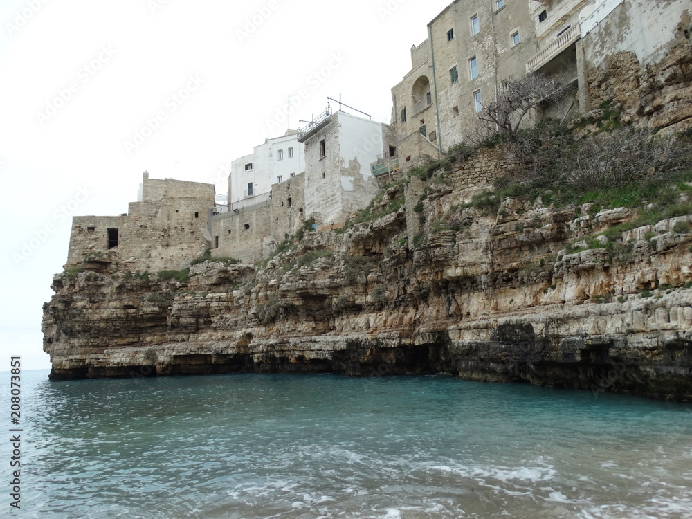 White washed buildings in the seaside town of Polignano a Mare, Southern Italy