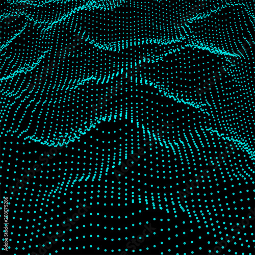 Abstract digital wave grid consist of particles .