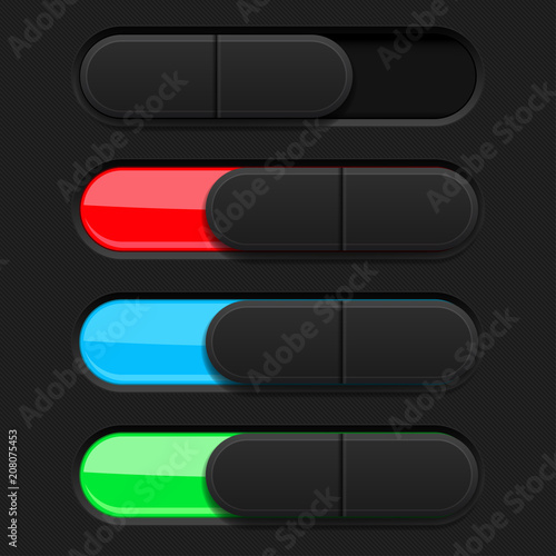Slider buttons. Colored 3d oval icons