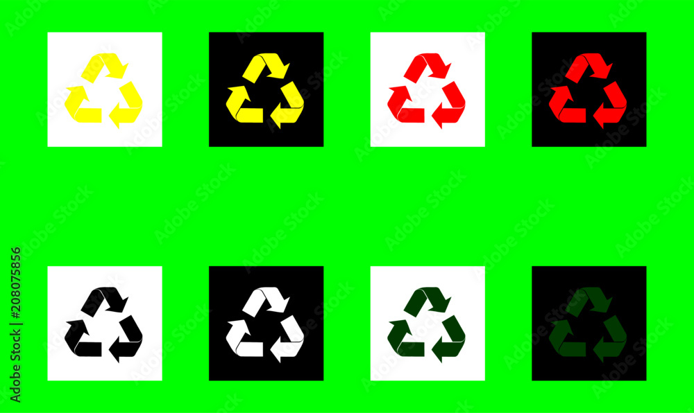 Recycle arrows symbol flat icon for web apps websites various colours red yellow black white green vector illustration Recycle arrows symbol flat icon for web apps websites various colours red yellow black white green vector illustration