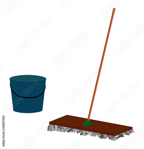Bucket and mop cleaning equipment vector illustration
