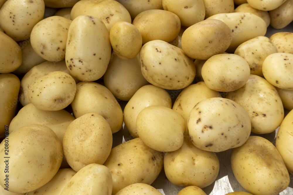 Cantidad de patatas, en venta en el mercado Cantidad de patatas, en venta en el mercado